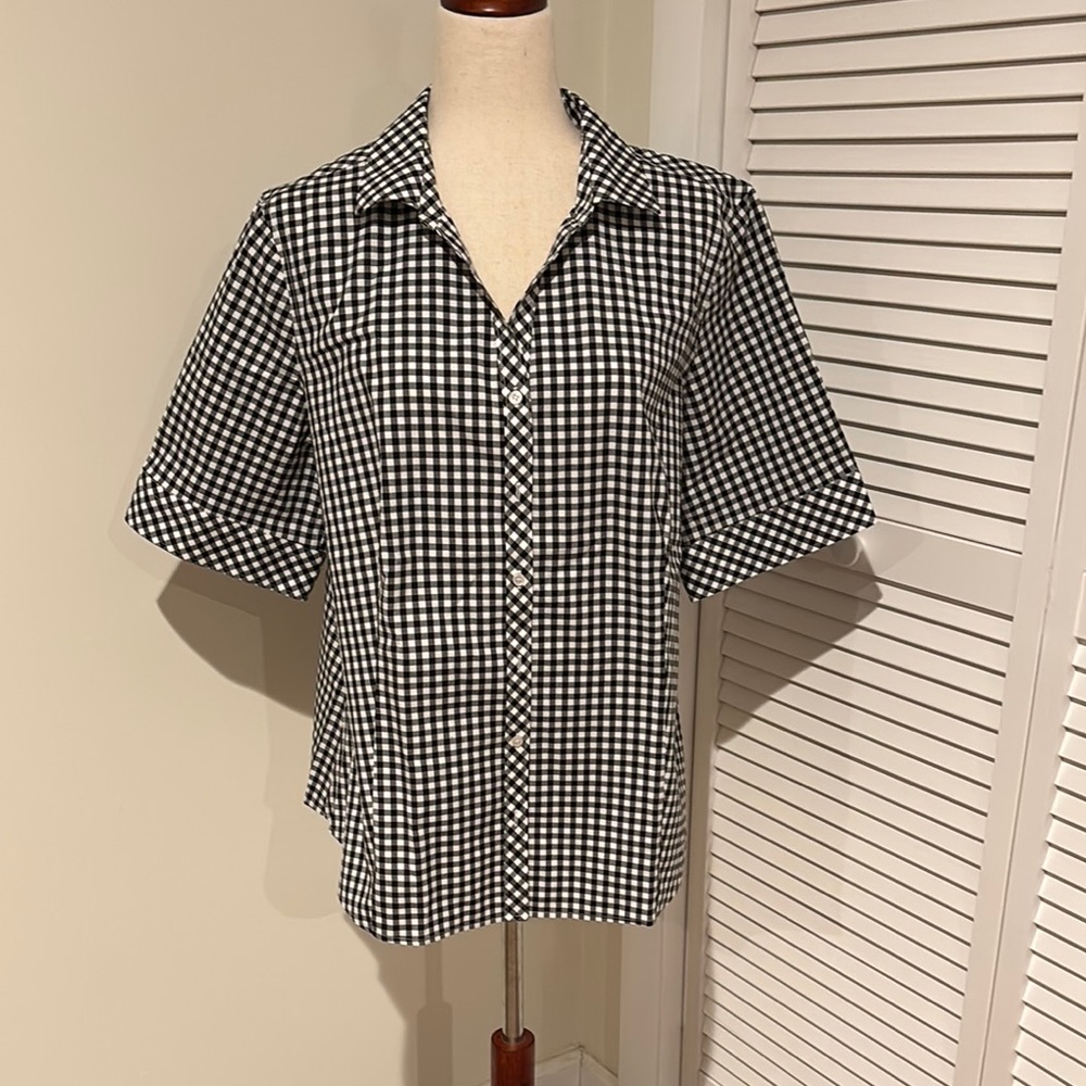 Talbots Wrinkle Resistant Gingham Button Down Short Sleeve Shirt